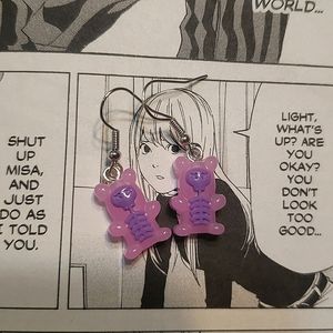 Pink Skeleton Gummy bear charm earrings